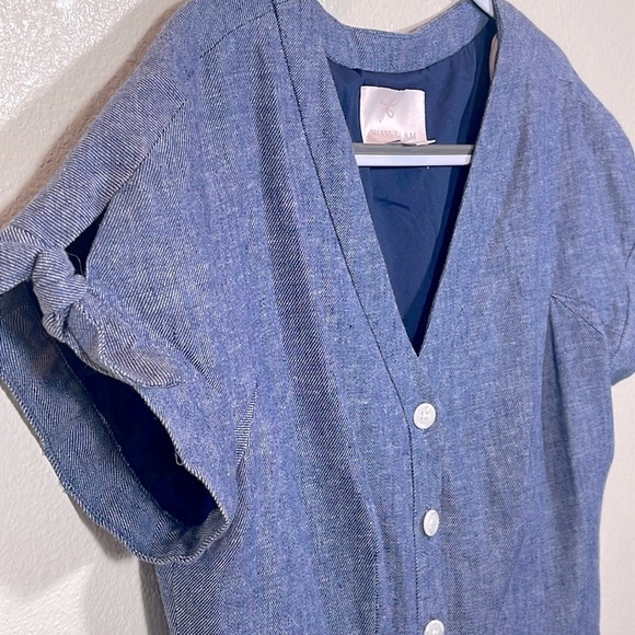 GAL MEETS GLAM COLLECTION Lenna Button Front Linen Blend Fit & Flare Dress 12 - Picture 5 of 7